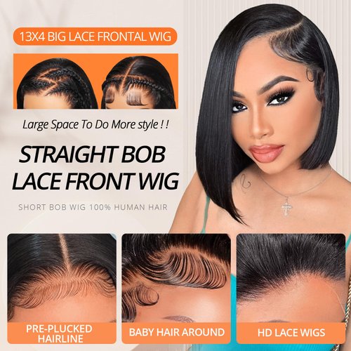Iridescent 12 Inch Bob Wig Human Hair 13x4 Lace Front Bob Wigs for Black Women Short Straight Lace Wigs Human Hair Glueless Wigs Pre Plucked Pre Cut 180% Density