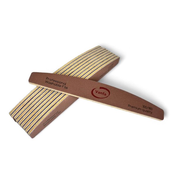 Vanfa Professional Washable Double Sided Acrylic Nail File (Half Moon Yellow Grit 100/180)