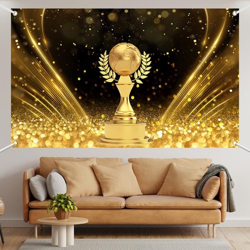 Lofaris Golden Globe Awards Banner Winner Cup Shiny Gold Glitter Photography Movie Premiere Award Ceremony Celebrity Show Activity Decoration Champion Ceremony Birthday Party Supplies 70.8x43.3(inch)