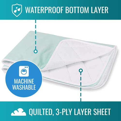 DMI Waterproof Sheet to be Used as a Bed Pad, Bed Liner, Mattress Protector, Pee Pad, Furniture Cover or Seat Protector with Quilted Slide Sheet and 3 Layers of Protection, Without Straps, 36 x 52