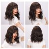 LOVENIA 14" Dark Brown Wig Short Wave Hair Wig for Women Bangs Wig for Beginners Synthetic Curly Wig Body Wave Hair Wig Chocolate Brown Wig Brunette Wig Synthetic Costume Wig(Dark Brown)