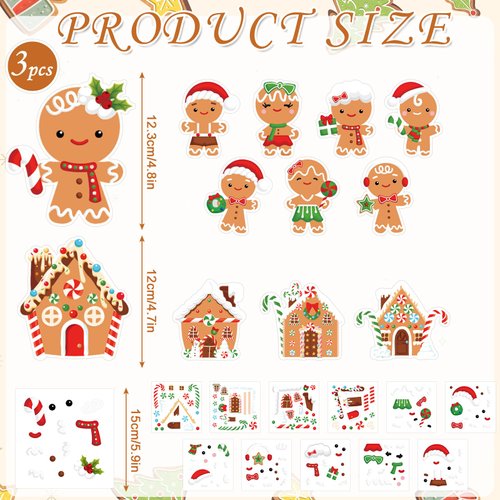 JarThenaAMCS 36 Packs Christmas Paper Craft Kit for Kids Gingerbread Man House Arts and Crafts DIY Cards with Stickers Xmas Make Your Own Ornament Set for Classroom Activities Party Decor Supplies
