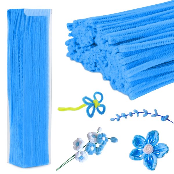 Iuuidu 200PCS Pipe Cleaners, Blue Pipe Cleaners Chenille Stem, Fuzzy Sticks Pipe Cleaners Craft Supplies for DIY Arts Crafts Project