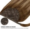 Caliee 18Inch Long Ponytail Extension Human Hair 80G Virgin Ponytail Hair Extensions Real Human Hair R4-4-6 Balayage Dark Brown to Medium Brown Soft Skily Straight Wrap Around Hair Pieces for Women
