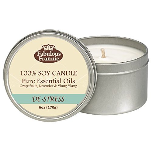 Fabulous Frannie De-Stress Aromatherapy All-Natural Soy Candles Cotton Wick High Pure Essential Oil Scent 40 Hours Burn Time Gift for Women & Men 6 Ounce (Pack of 1)