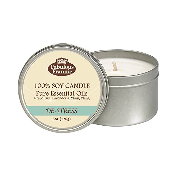 Fabulous Frannie De-Stress Aromatherapy All-Natural Soy Candles Cotton Wick High Pure Essential Oil Scent 40 Hours Burn Time Gift for Women & Men 6 Ounce (Pack of 1)