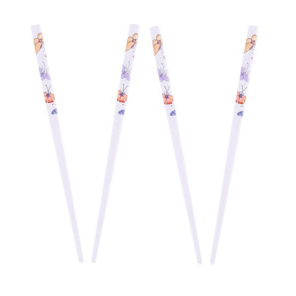 Set of 4 Hair Sticks Hair Chopsticks with Butterflies - White