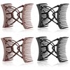 4 Pieces Stretchy Double Comb Hair Clip Adjustable Elastic Hair Comb No Crease Hair Pins Hair Accessories for Women Curly Thick Wavy Hair Ponytail (Black, Coffee)