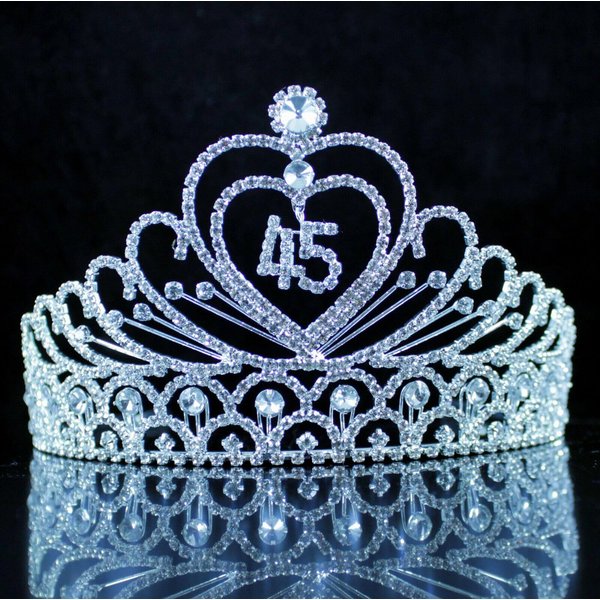 45th 45 Forty Five Years Old Birthday Party Austrian Rhineston Crystal Hair Tiara Crown with Side Combs Birthday Party Hair Jewelry Cake Topper Queen Tiara T45