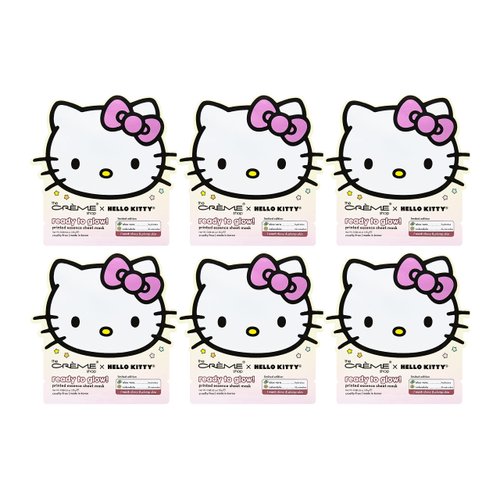 The Crème Shop x Hello Kitty Ready To Glow Sheet Mask Infused with Hydrating Aloe Vera & Radiance-Boosting Calendula For Dewy Soothed Skin Expertly Crafted for Luminous Complexion Set of 6