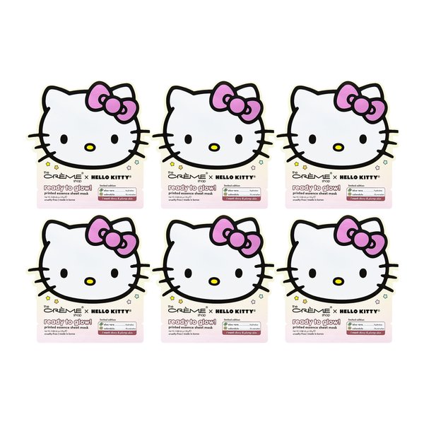 The Crème Shop x Hello Kitty Ready To Glow Sheet Mask Infused with Hydrating Aloe Vera & Radiance-Boosting Calendula For Dewy Soothed Skin Expertly Crafted for Luminous Complexion Set of 6