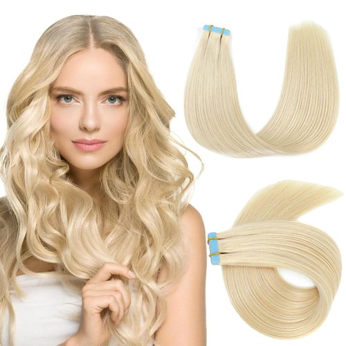 Evala tape in hair extensions human hair blonde tape in extensions 60 Platinum Blonde remy hair extensions tape in 20pcs 50g real human hair extensions seamless straight natural hair 18 inch