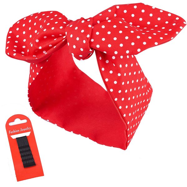 Farochy Red Bow Cotton Headband Red Polka Dot Headband Retro Bowknot Headband Double Wide Headwrap for Women and Girls