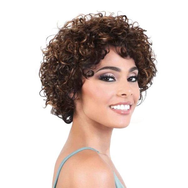 HUA Short Wigs for Black Women Human Hair Glueless Clearance Pixie Cut Short Curly Wigs Ombre Highlights Brown Mix 150% Density Bouncy Curly Wear and Go Glueless Wig Human Hair for Black/White Women