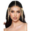 SAWINDA Gold Rhinestone Head Chain Jewelry Tassel Crystal Pendant Headpiece Wedding Bridal Halloween Costume Prom Hair Chain Headbands Goddess Egyptian Head Piece for Women and Girls
