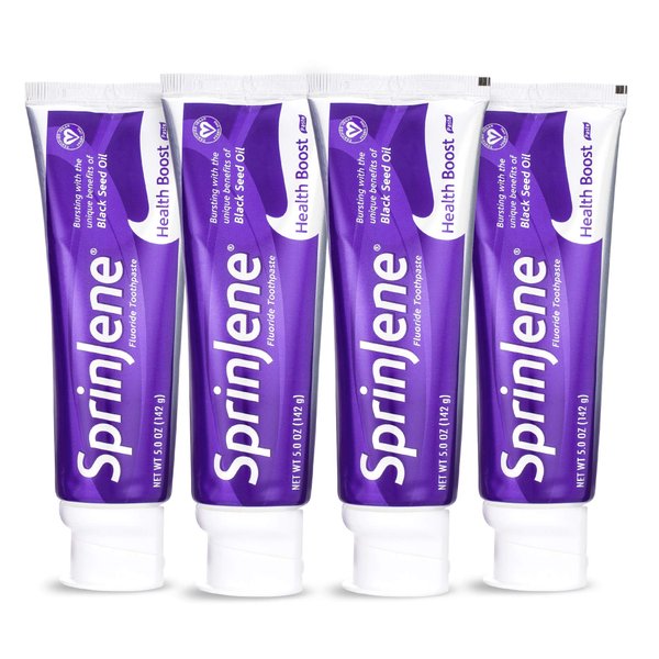 SprinJene Toothpaste with Fluoride for Cavity Protection Sensitive Teeth Dry Mouth with Zinc & Black Seed Oil for Maximum Oral Hygiene (4 Pack) Health Boost