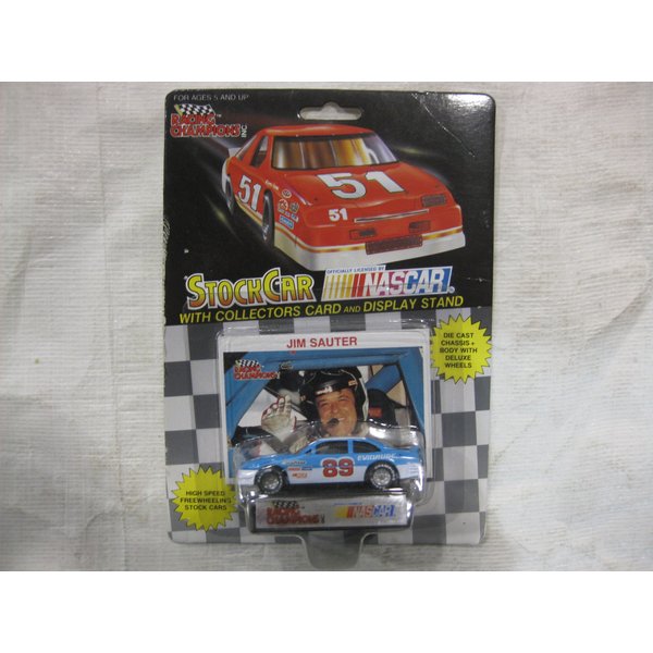 NASCAR #89 Jim Sauter Evinrude Racing Team Stock Car With Driver's Collectors Card And Display Stand. Racing Champions Black Background Red Series 51 Car