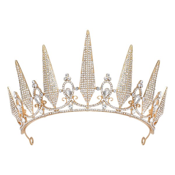 SWEETV Gold Tiaras and Crowns for Women, Crystal Wedding Tiara for Bride, Metal Birthday Crown, Costume Party Accessories for Birthday Halloween Prom