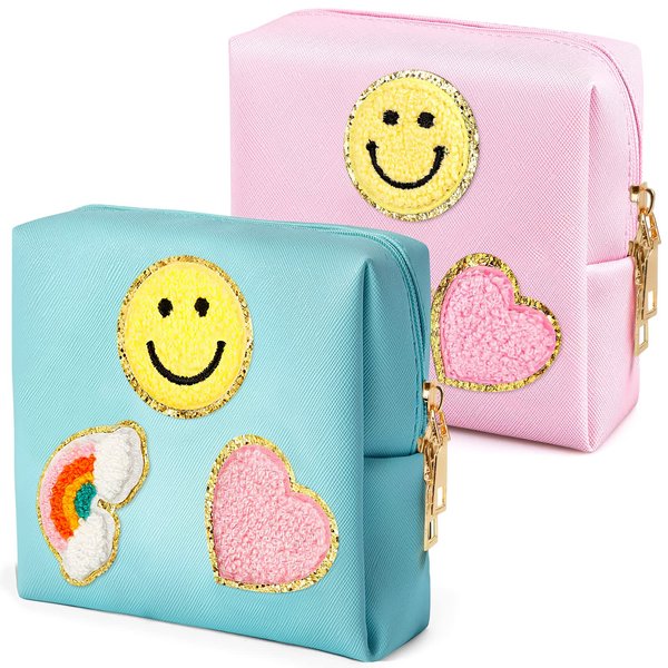 2 Pack Period Bag, PU Leather Sanitary Napkin Storage Bag for Feminine Pads Liners Tampons and Reusable Pads,Functional Sanitary Pads Pouches First Period Kit for Teen Girls Women Ladies Gift
