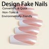 24Pcs White Chrome Medium Square Press on Nails with Mirror Metal Design, Glossy Pink False Nails Gel Glue on Nails, Sparkly Metallic Manicure Art Acrylic Fake Nails Stick on Nails for Women Girls