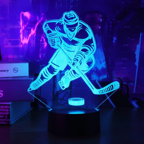OkiyiD Hockey Gifts for Boy, 3D Illusion Lamp, 3D Hockey Night Light with 16 Colors Remote and Touch Control, Ice Hockey Decor for Kids Room, Boys Girls Birthday Gifts
