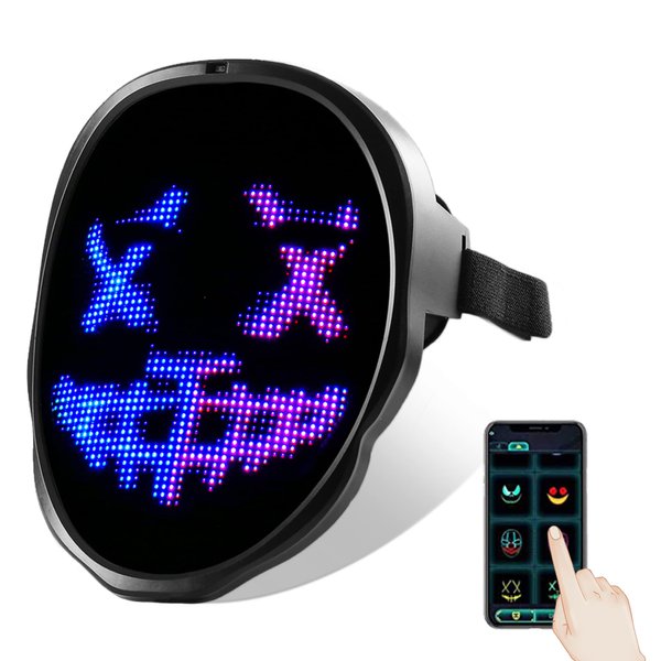 Funle Led Mask with Programmer App, Light Up Face Mask for Adult Kid, Led Halloween Mask for Costume Cosplay