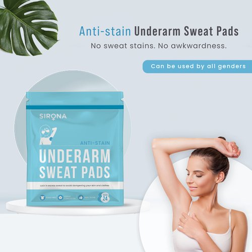 Sirona Disposable Underarm Sweat Pads - 24 Pads, Antiperspirant Absorbent Odour Blocker Pads Armpit Dress Shields, Fights Hyperhidrosis