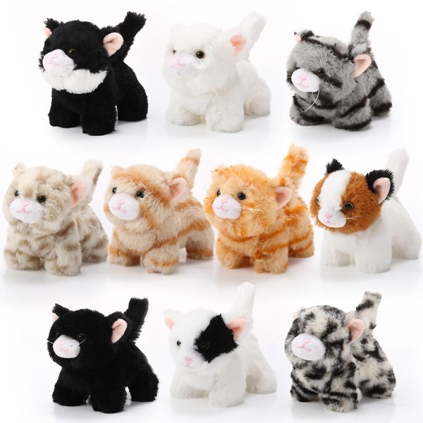 Lenwen 10 Pcs Cat Stuffed Animals Bulk Soft Cuddly Kitten Plush Sets Smitten Kittens Assorted Fluffy Stuffed Cats for Kiddos Birthday Graduation Gift Party Goodie Bags Stuffers(Standing Style)