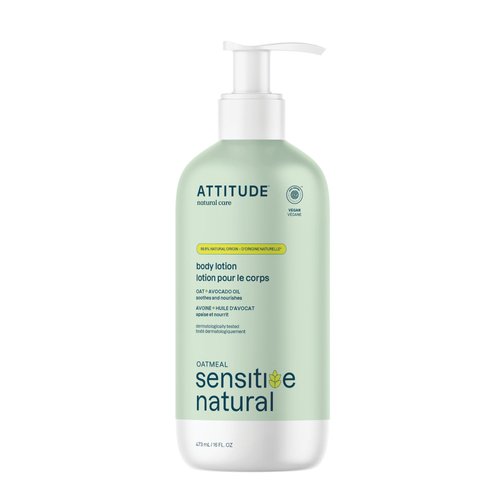 ATTITUDE Body Lotion for Sensitive Skin with Oat, EWG Verified, Dermatologically Tested, Vegan, Avocado Oil, 8 Fl Oz