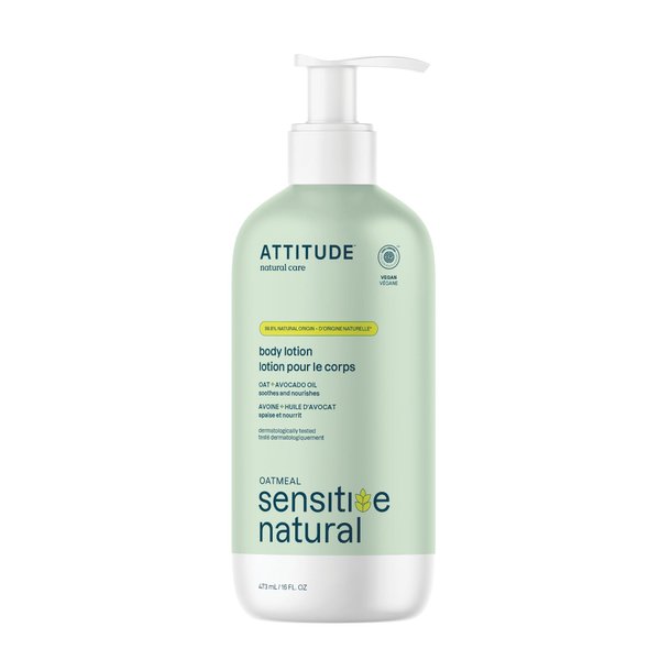 ATTITUDE Body Lotion for Sensitive Skin with Oat, EWG Verified, Dermatologically Tested, Vegan, Avocado Oil, 8 Fl Oz