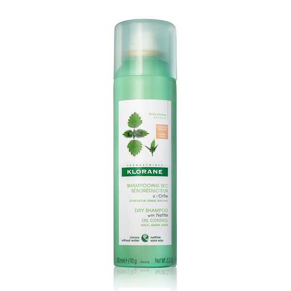 Klorane Dry Shampoo With Nettle and Natural Tint, Nettle for Brunette, Oily Hair and Scalp, Regulates Oil Production, Paraben & Sulfate-Free, 3.2 oz.