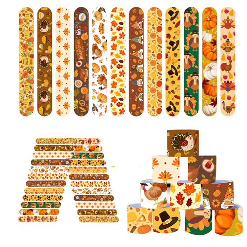 DimiGlobal 48pcs Thanksgiving Slap Bracelets for Kids Bulk Slap Bracelets for Thanksgiving Party Favors