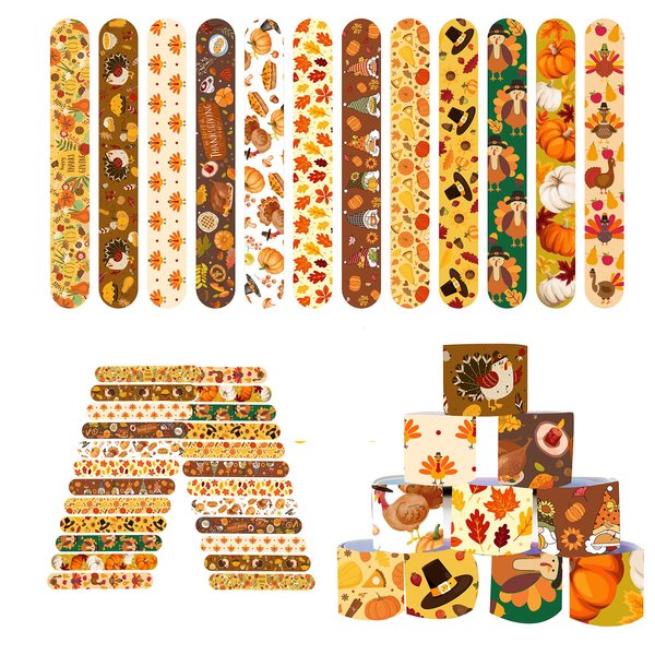 DimiGlobal 48pcs Thanksgiving Slap Bracelets for Kids Bulk Slap Bracelets for Thanksgiving Party Favors