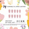 Press on Nails Medium Coffin MABKJLF French Fake Nails Pink Full Cover White Gradient False Nails with Designs Glossy Glue on Nails Acrylic Nails Artificial Nails for Women Girls 24Pcs
