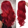 Tseses Womens Red Curly Wig Long Wavy Middle Part Synthetic Wigs for Halloween Cosplay Wig