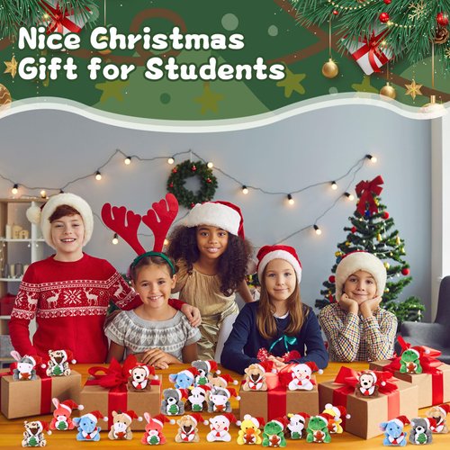 Blueweenly 36 Pcs Mini Christmas Stuffed Animal Bulk Christmas Plush Keychain Decorations Small Xmas Stuffed Plush Toy with Santa Hat Christmas Tree Plush Ornaments for Award Party Favors Gifts Decor