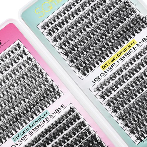 SQYlashes 640PCS Individual Lashes Clusters DIY Lash Extensions Book, 3 Styles D Curl Lash Clusters Eyelash Extension at Home (30D+40D+50D, 0.05, 10-18mm)