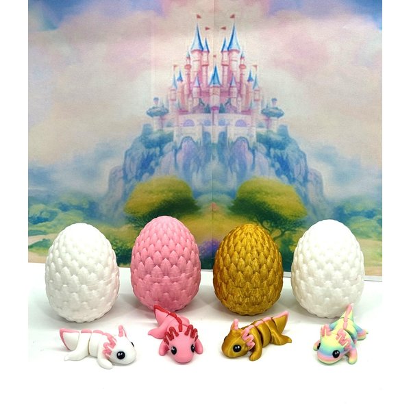 4pcs 3D Printed Articulated Mini Axolotl with Egg, Fidget Mini Axolotl Fidget Toy, Executive Desk Toy, Home Decor MA002