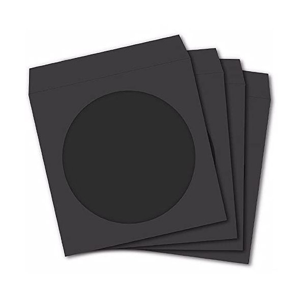 CD DVD Sleeves, Pacific Mailer DVD CD Media Paper Envelop Sleeves Holder with Clear Window Close Flap [120G Extra Thickness, Black, Pack of 100]