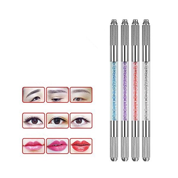 Yimart 4Pcs/set Four Colors Professional Double-headed Permanent Makeup Manual Tattoo Machine Pen Crystal Tattoo Eyebrow Pen