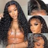 FuivJuix Natural Color Lace Front Wigs Human Hair Brazilian Virgin Hair Water Wave Wig 4X1 Hd Transparent Lace Closure Wig Pre Plucked With Baby Hair 20 Inch Natural Black Wig 150% Density