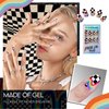 Rainbow Press on Nails Short Almond GLAMERMAID, Acrylic Oval Fake Nails with Checkerboard Rainbow Design Stick Glue on Nails for Women Reusable False Nail Tips with 48Pcs Adhesive Tabs Nail File