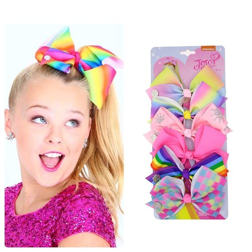 JOJO SIWA Hair bows Clips - 6 pieces/set siwa rainbow printed knot ribbon bow for girls handmade boutique hair clip children hair accessories (B)