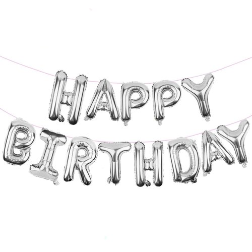 Silver Happy Birthday Balloons Banner (3D Silver Lettering) Mylar Foil Letters | Inflatable Party Decor and Event Decorations for Kids and Adults | Reusable, Ecofriendly Fun
