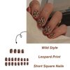 Square Press on Nails Short French Tips Fake Nails Acrylic Dark Brown with Leopard Print Design Matte Glue on Nails Short Square False Nails Artificial Full Cover Stick on Nails for Women 24PCS