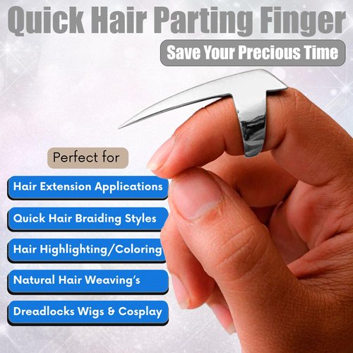 Quick Hair Parting Tool & Braid Sectioning Ring- Stainless Steel Stitch Braid Tool Finger for Durable Dreadlocks Wig & Installation of Human Hair Extensions Braiding Tools (Silver)
