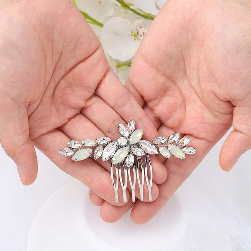 Olbye Wedding Hair Comb Headpieces for Bride Hair Comb Crystal Bridal Hair Accessories (Silver)