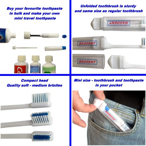 Travel Toothbrush Kit, Refilllable Mini Tubes, Universal Filling Adapters, Backpacking, After Lunch Brush, TSA Compliant