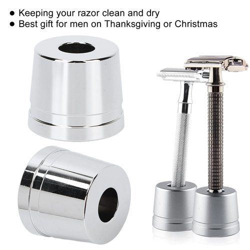 Safety Razor Base Holder, Men's Shaving Razor Stand Holder Wide Opening Alloy Universal Men Shaving Brush Drying Stand Toothbrush Holder for Bathroom Countertops Manual Razor Holder for Countertops