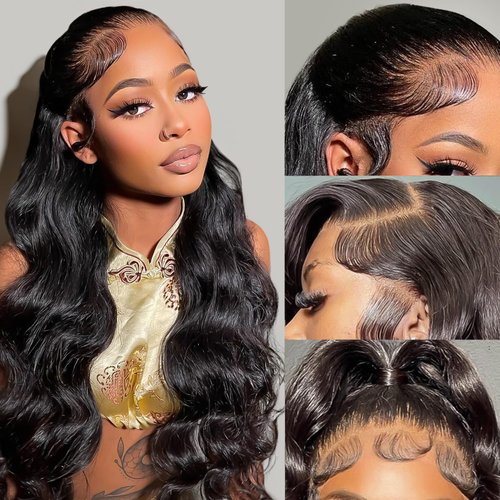 Benehair 26 Inch Body Wave Lace Front Wigs Human Hair 13x4 HD Lace Frontal Glueless Wigs Human Hair Pre Plucked with Baby Hair 180% Density Human Hair Wigs for Black Women Natural Black